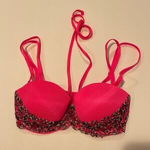 PINK Victoria's Secret Floral Lace Bra - Hot Pink